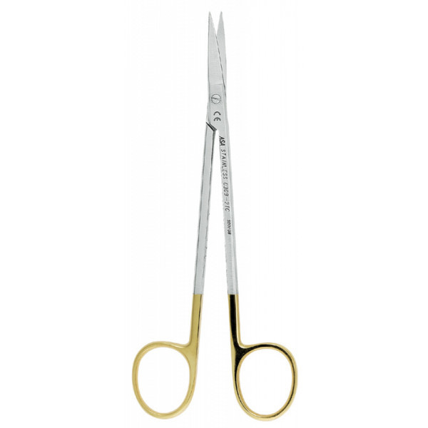 Ножницы для десны N2 изогнутые по плоскости с твердосплавными вставками и золотистыми ручками, 16 см