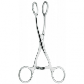 Пинцет для языка с круглой рабочей частью и фиксатором на ручке, изогнутый,17 см